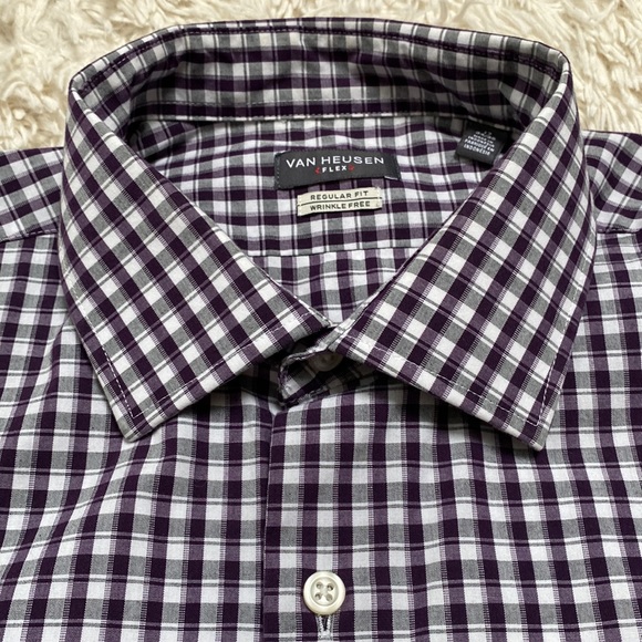 Van Heusen Wrinkle Free Button Down Shirt 💗 Purple Gray & White - Picture 7 of 13